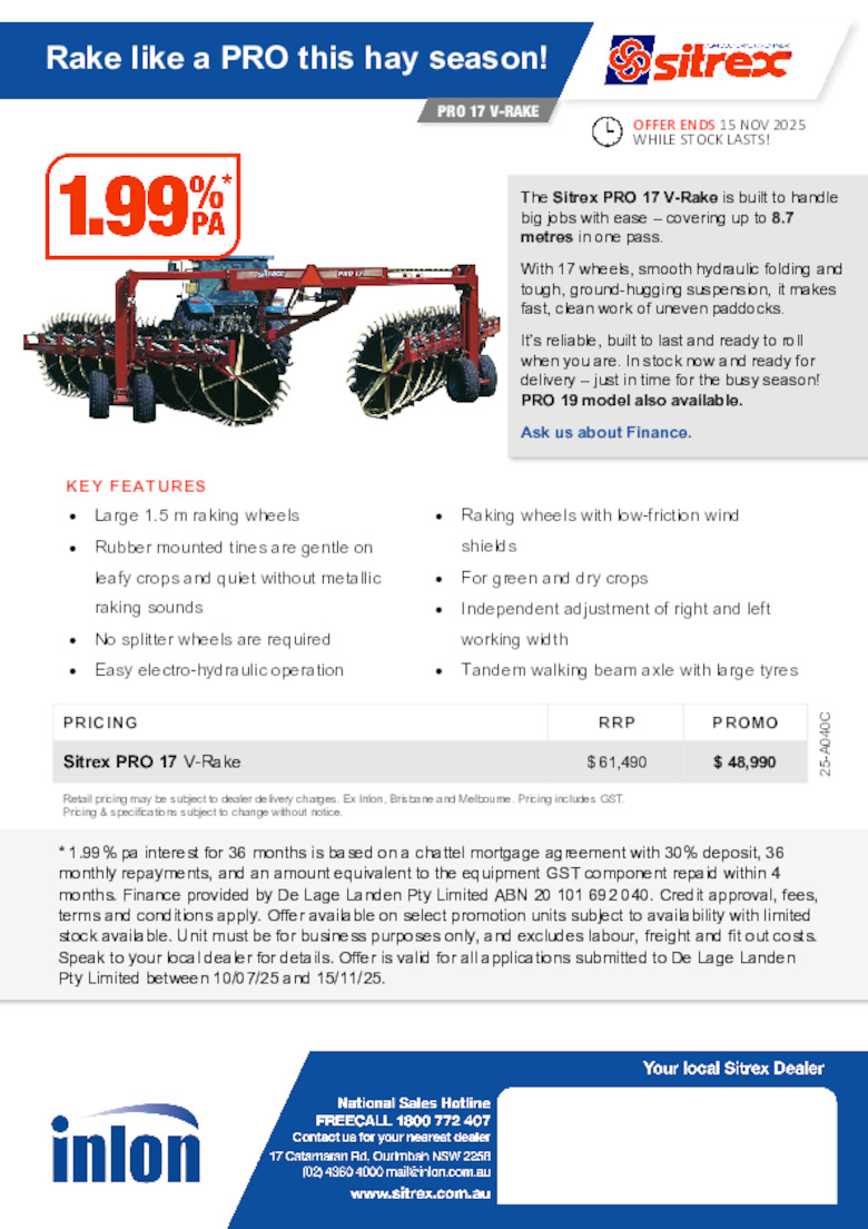 25-A040C Sitrex PRO V-Rake oe 15.11